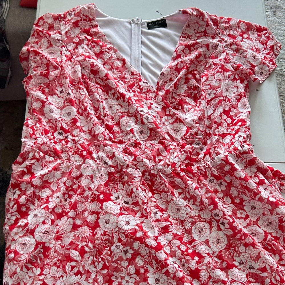 Lane Bryant Red and White Floral Mini Dress